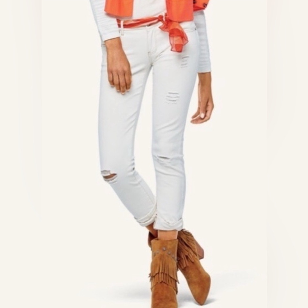 CAbi Off White Distressed Slim Boyfriend Jeans- Size 12